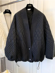 Dames gewatteerde jas – oversized relaxed fit met ribkraag & trekkoord