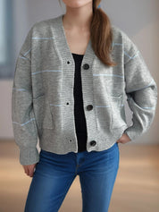 Dames vest gestreept – losse pasvorm met V-hals & opgestikte zakken