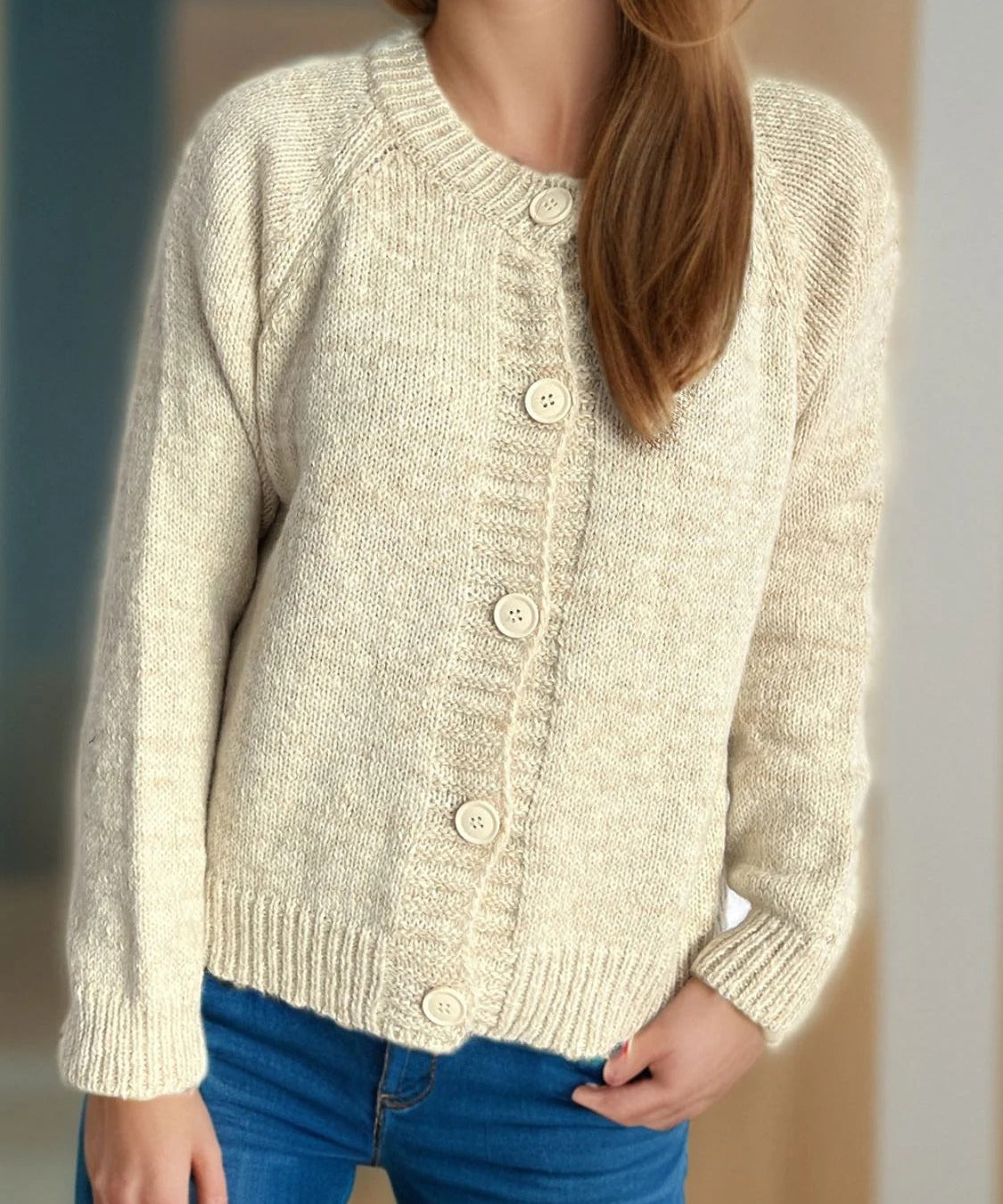 Dames vest marled knit – cropped model met raglanmouwen & relaxte fit