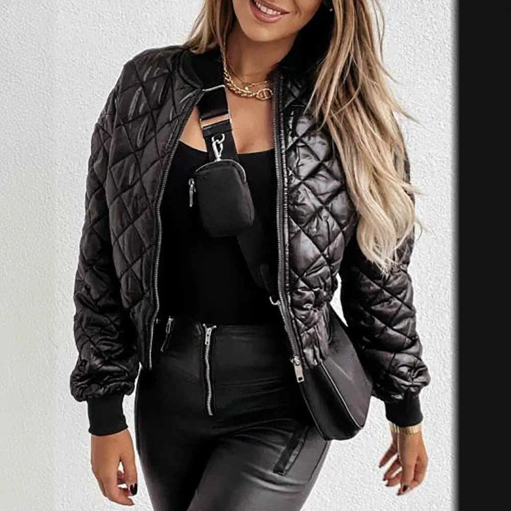 Dames Bomberjack | Diamant Gewatteerd | Relaxed Fit & Geribde Boorden