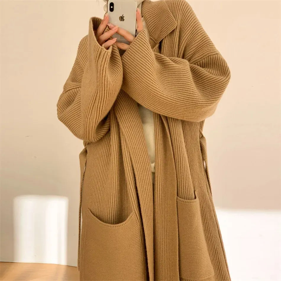 Dames Lang Vest – Oversized Ribbelstructuur Vest met Open Voorzijde & Zakdetails