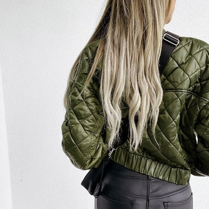Dames Bomberjack | Diamant Gewatteerd | Relaxed Fit & Geribde Boorden