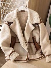 Dames motorjack oversized – shearling & suède look met notch revers