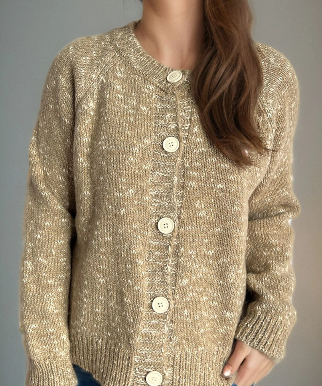 Dames vest marled knit – cropped model met raglanmouwen & relaxte fit