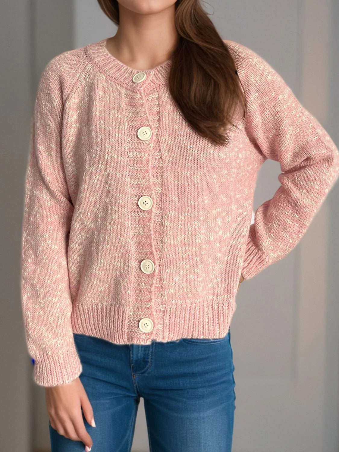 Dames vest marled knit – cropped model met raglanmouwen & relaxte fit