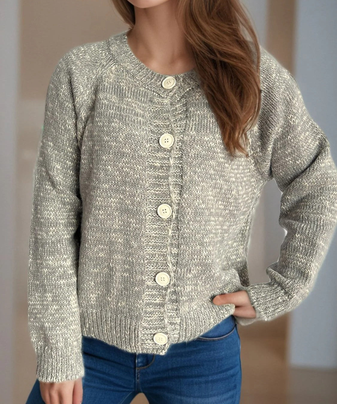Dames vest marled knit – cropped model met raglanmouwen & relaxte fit