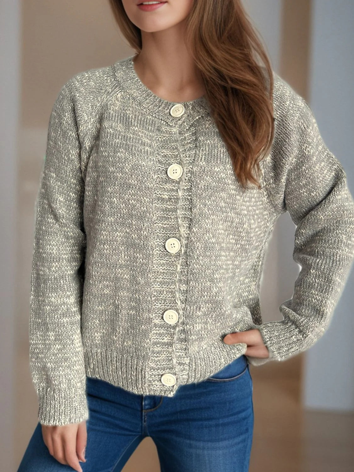 Dames vest marled knit – cropped model met raglanmouwen & relaxte fit