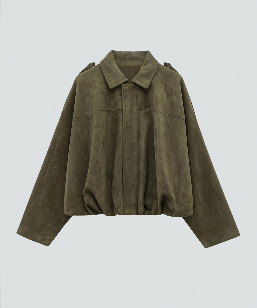 Oversized suède dames winterjas – beige lichtgewicht jas met luxe uitstraling