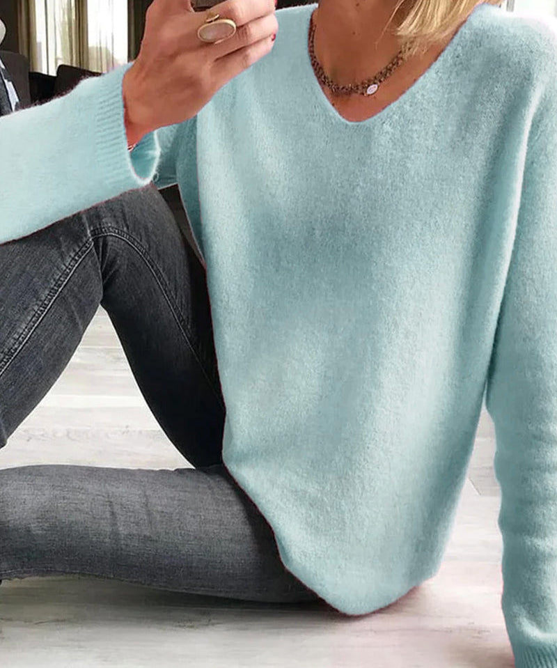 Jacobs dames trui – eenvoudige effen trui met V-hals en lange mouwen