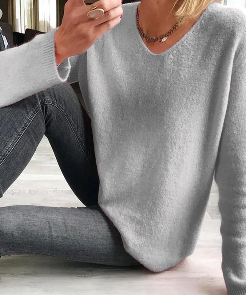 Jacobs dames trui – eenvoudige effen trui met V-hals en lange mouwen