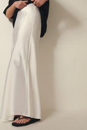 Satijnen midi-rok dames – Elegante hoge taille rok met glanzende afwerking