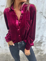 Fleur dames fluwelen overhemd – luxe blouse met zachte glans en elegante pasvorm
