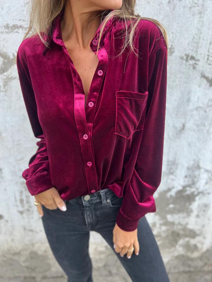 Fleur dames fluwelen overhemd – luxe blouse met zachte glans en elegante pasvorm