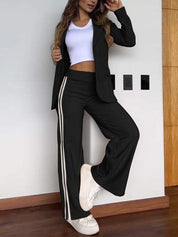Blazer Broek Set Dames – Luxe Gestreepte Tweedelige Outfit van Katoen