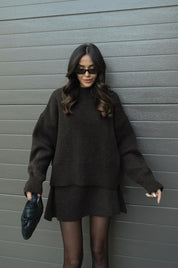 Herfst winter set dames – trui met bijpassende rok in bordeaux