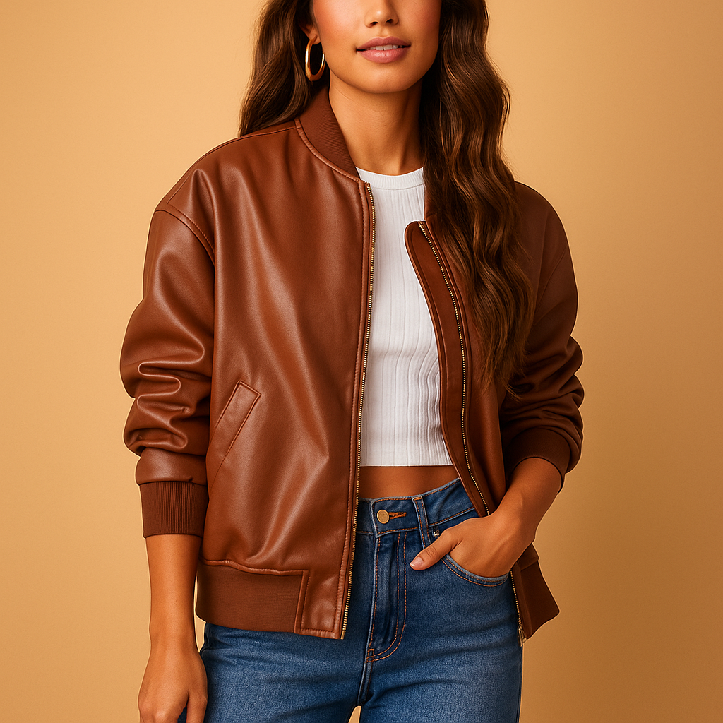 Yara Lange Leren Jas Dames – Baseballstijl Jas met Sportieve & Elegante Look