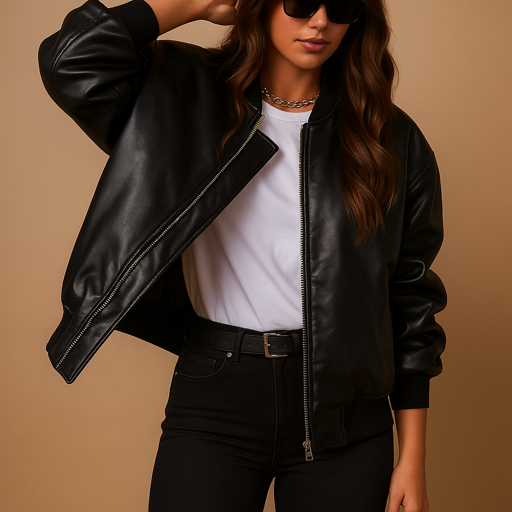Yara Lange Leren Jas Dames – Baseballstijl Jas met Sportieve & Elegante Look