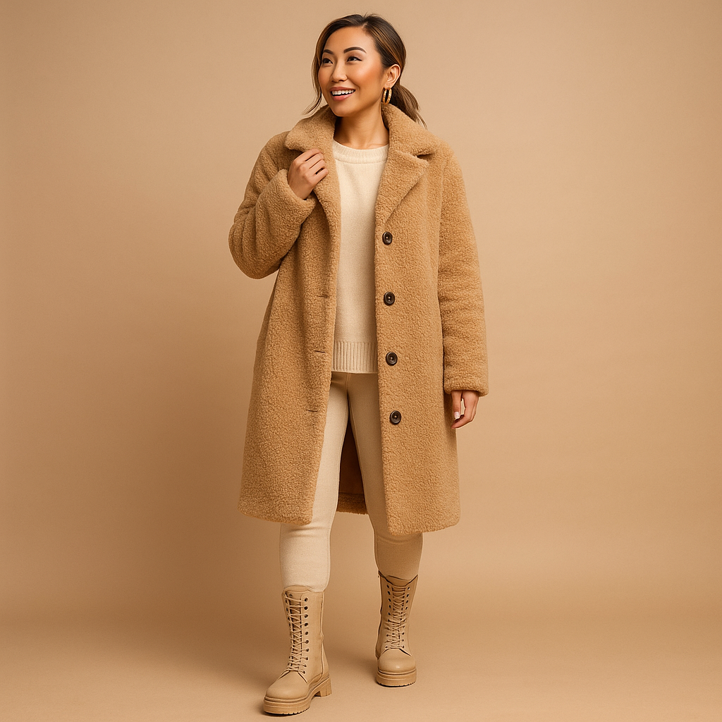 Lange Teddy Jas Dames in Beige – Stijlvolle Warme Winterjas | Nienke