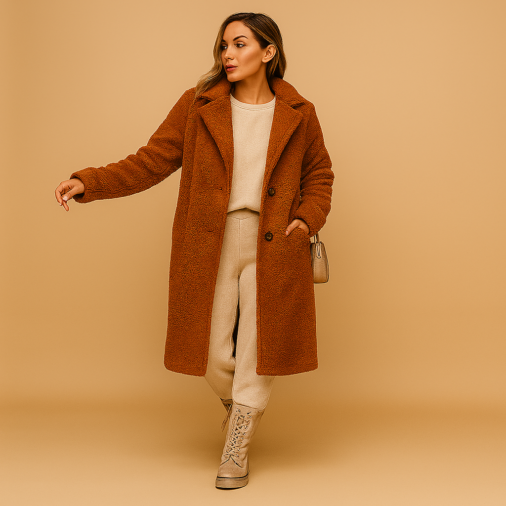 Lange Teddy Jas Dames in Beige – Stijlvolle Warme Winterjas | Nienke