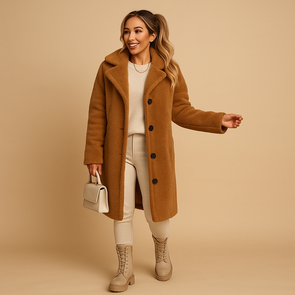 Lange Teddy Jas Dames in Beige – Stijlvolle Warme Winterjas | Nienke