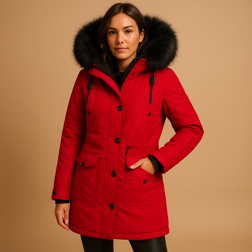 Marije Lange Winterjas Dames – Waterdichte Jas met Imitatiebontkraag & Verlengd Model