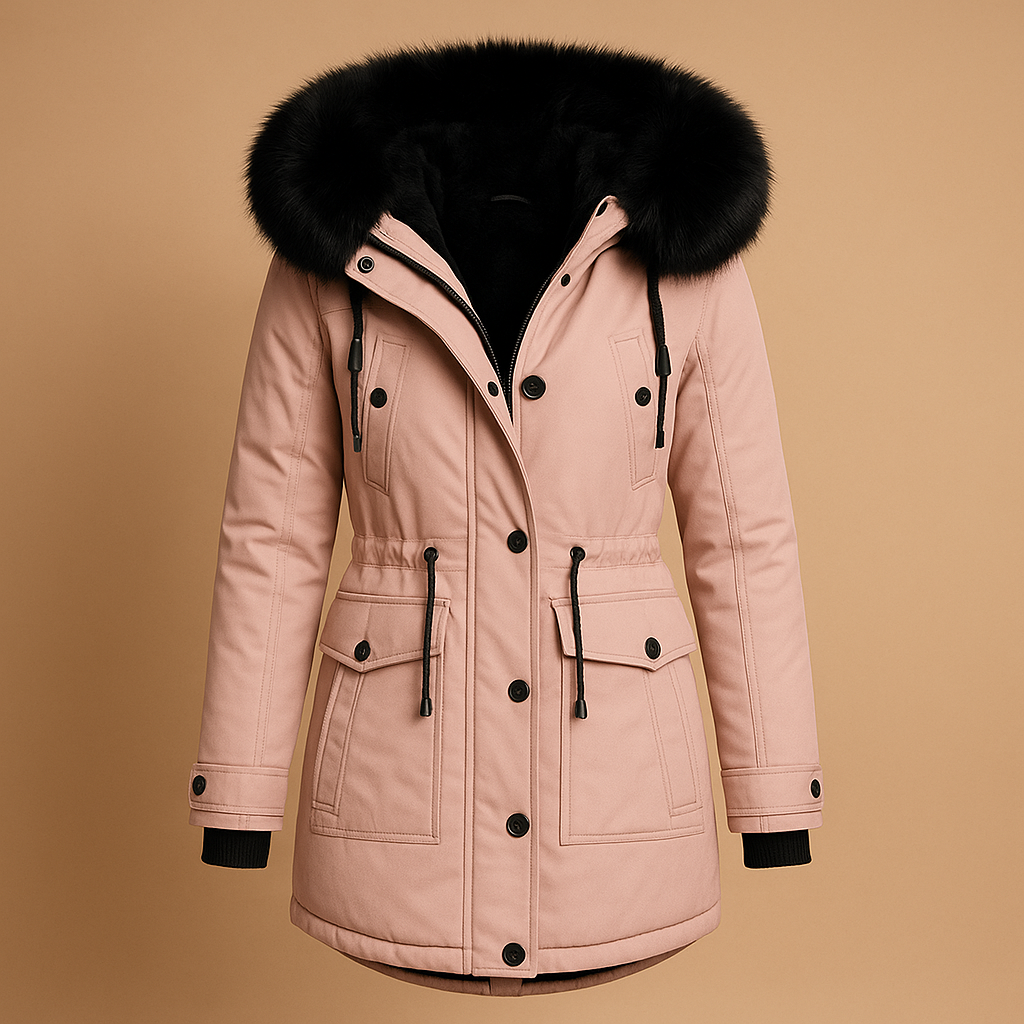 Marije Lange Winterjas Dames – Waterdichte Jas met Imitatiebontkraag & Verlengd Model