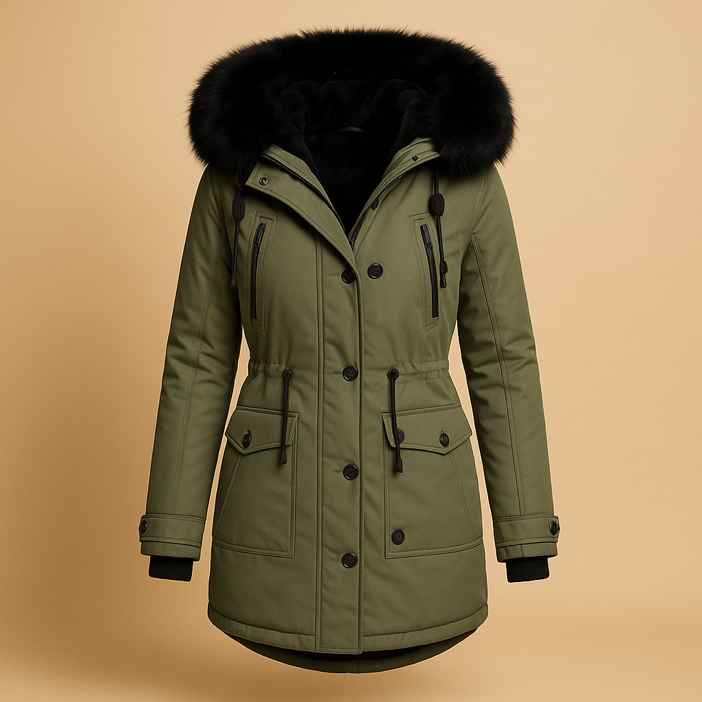 Marije Lange Winterjas Dames – Waterdichte Jas met Imitatiebontkraag & Verlengd Model