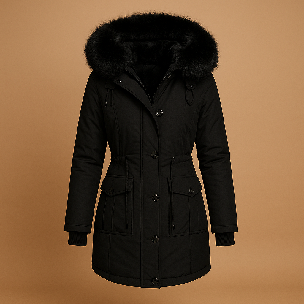 Marije Lange Winterjas Dames – Waterdichte Jas met Imitatiebontkraag & Verlengd Model