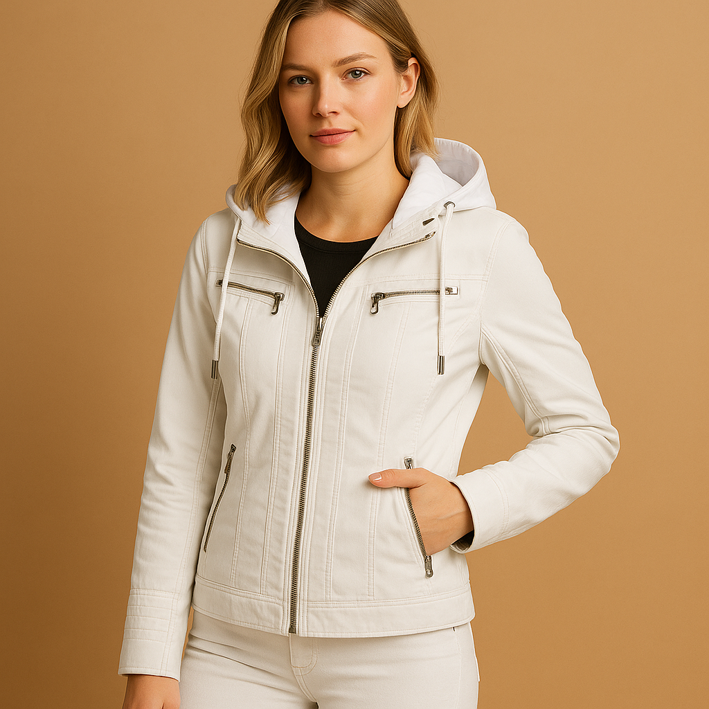 Leren jas dames met capuchon – Anouk getailleerde jas in zwart & neutrale tinten