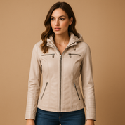 Leren jas dames met capuchon – Anouk getailleerde jas in zwart & neutrale tinten