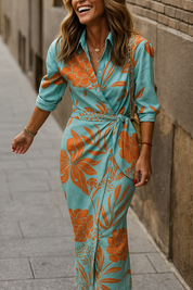 Louisa zomerjurk dames | Wikkeljurk met kraag | Elegante lange jurk