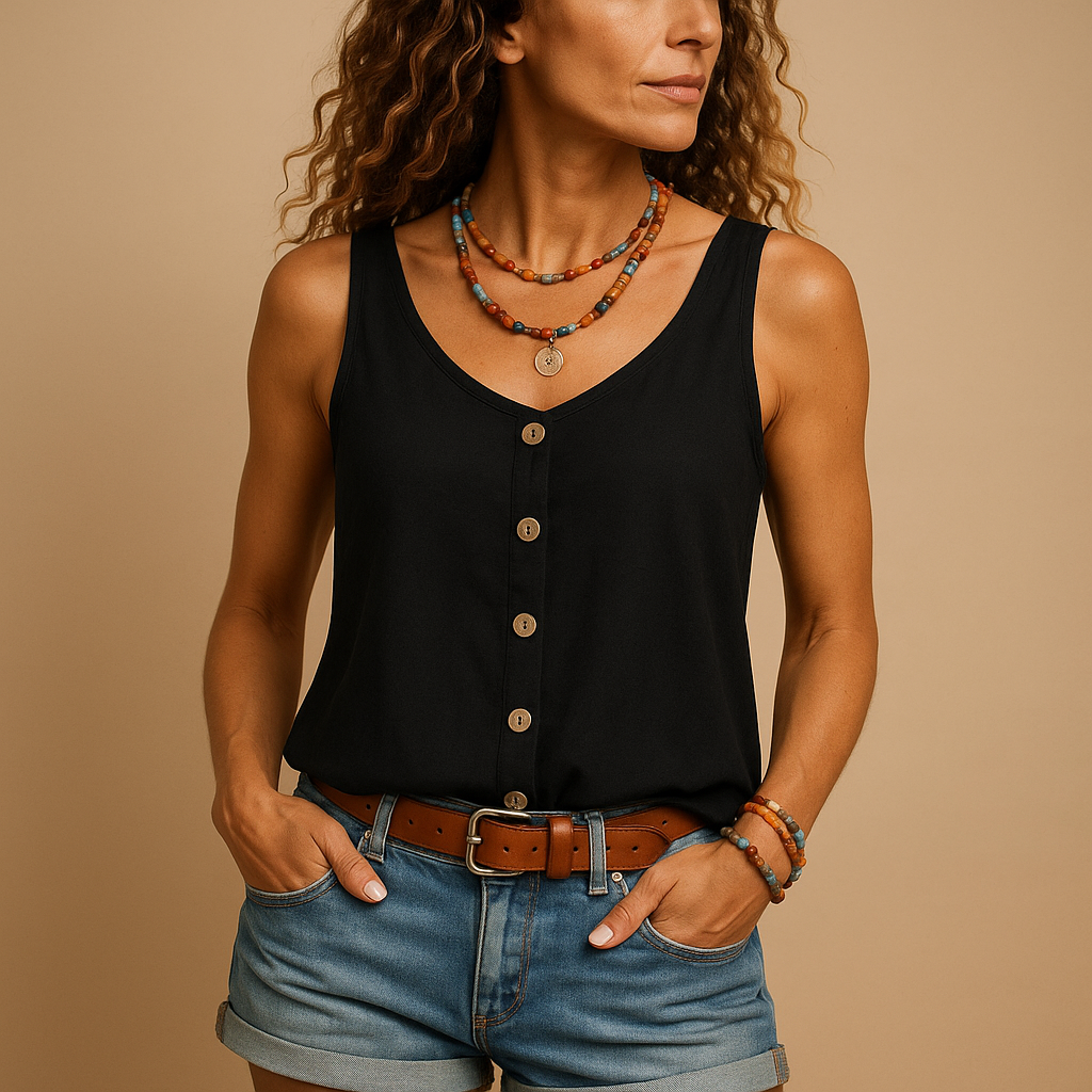 Yara dames top | Luchtige mouwloze zomertop met V-hals | Casual en veelzijdig