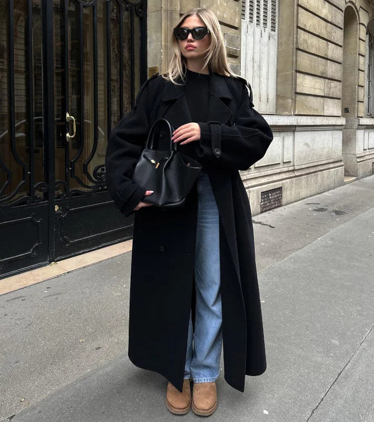 Inka dames winterjas – lange oversized wollen mantel met double-breasted design