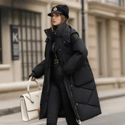 Dames Gewatteerde Jas – Oversized Winterjas met Capuchon, Verstelbare Manchetten & Halflang Design