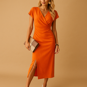 Elvira dames midi-jurk | Elegante jurk met V-hals en split | Soepel vallende pasvorm