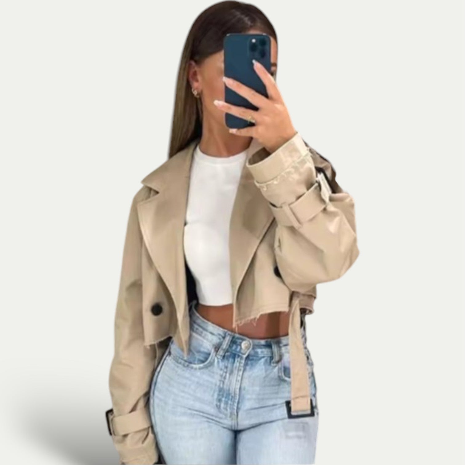 Mila dames trenchcoat – elegante korte jas met ceintuur en vintage uitstraling