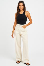 MILLE dames boyfriend jeans – witte baggy denim met split & rechte pijpen