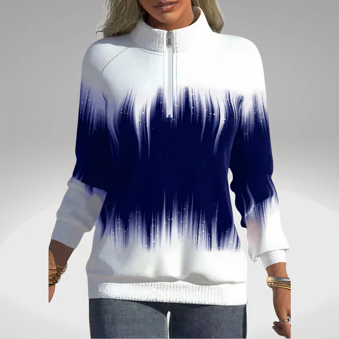 Elvira Dames Sweatshirt – Zacht Sweatshirt met Ritskraag en Trendy Print