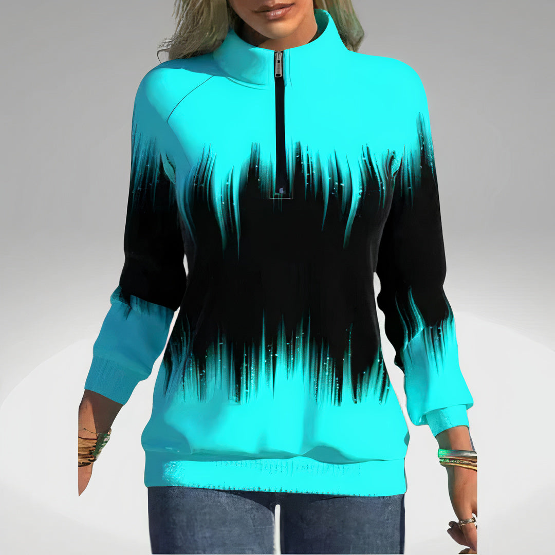 Elvira Dames Sweatshirt – Zacht Sweatshirt met Ritskraag en Trendy Print