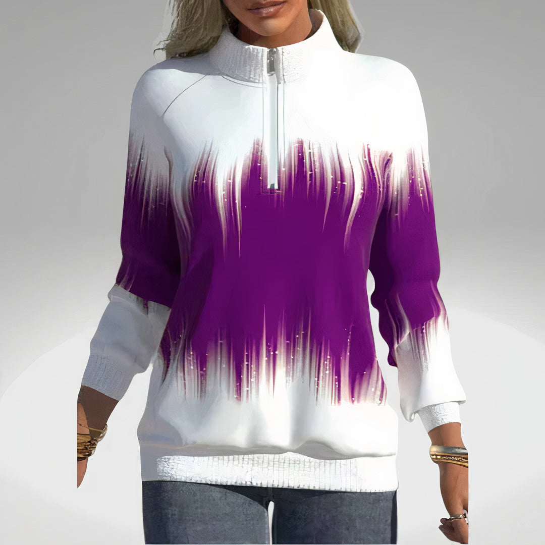 Elvira Dames Sweatshirt – Zacht Sweatshirt met Ritskraag en Trendy Print