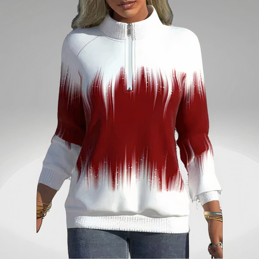 Elvira Dames Sweatshirt – Zacht Sweatshirt met Ritskraag en Trendy Print