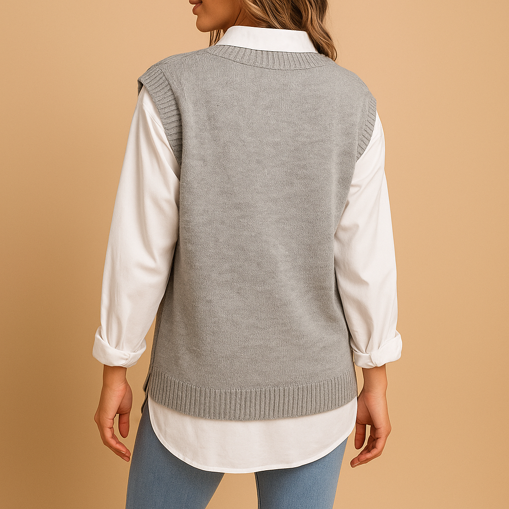 Marit | Mouwloos Kabelgebreid V-hals Vest voor Dames – Elegant, Licht & Stijlvol