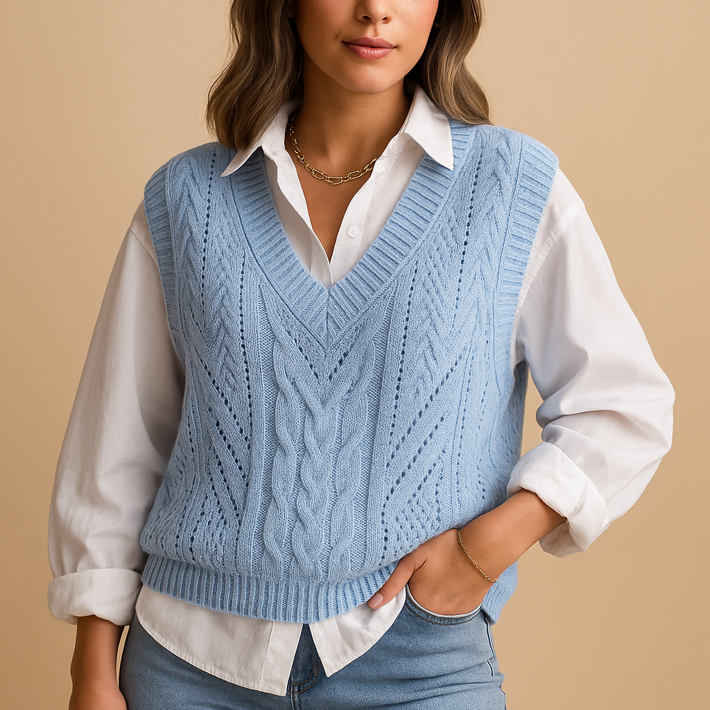 Marit | Mouwloos Kabelgebreid V-hals Vest voor Dames – Elegant, Licht & Stijlvol