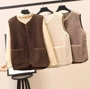 Dione pluche gilet – stijlvol en zacht mouwloos vest voor dames