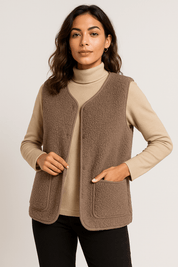 Dione pluche gilet – stijlvol en zacht mouwloos vest voor dames