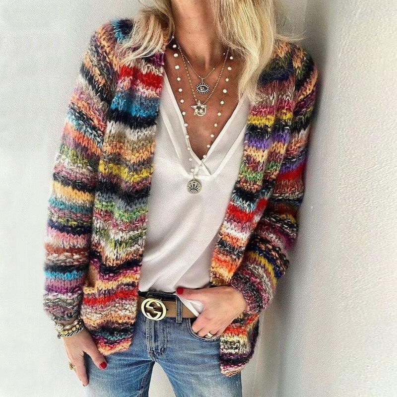 Mette multicolor dames cardigan – warme en stijlvolle gebreide vest