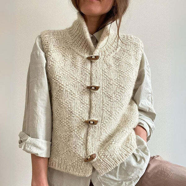 Silje mouwloos tricot gilet met opstaande kraag – eenvoudig & veelzijdig