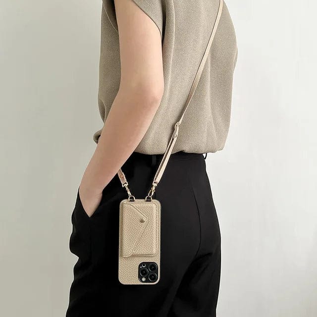 Leren crossbody telefoonhoesje dames – hoes met pasjeshouder en afneembare schouderriem