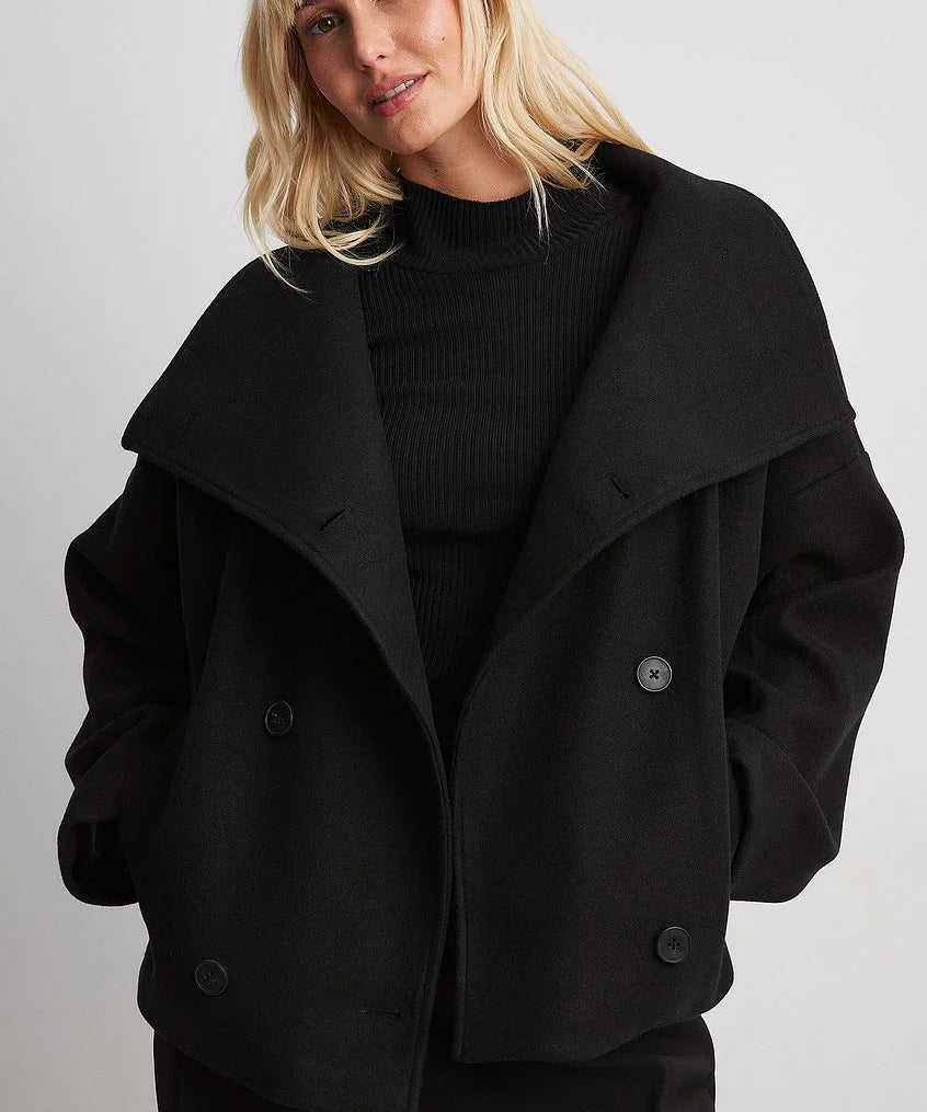 Elise Élégance dames winterjas – korte wollen jas met dubbele knoopsluiting en stijlvolle pasvorm