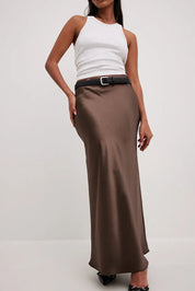 Satijnen Midi-Rok Dames – Elegante Rok met Hoge Taille en Glanzende Afwerking